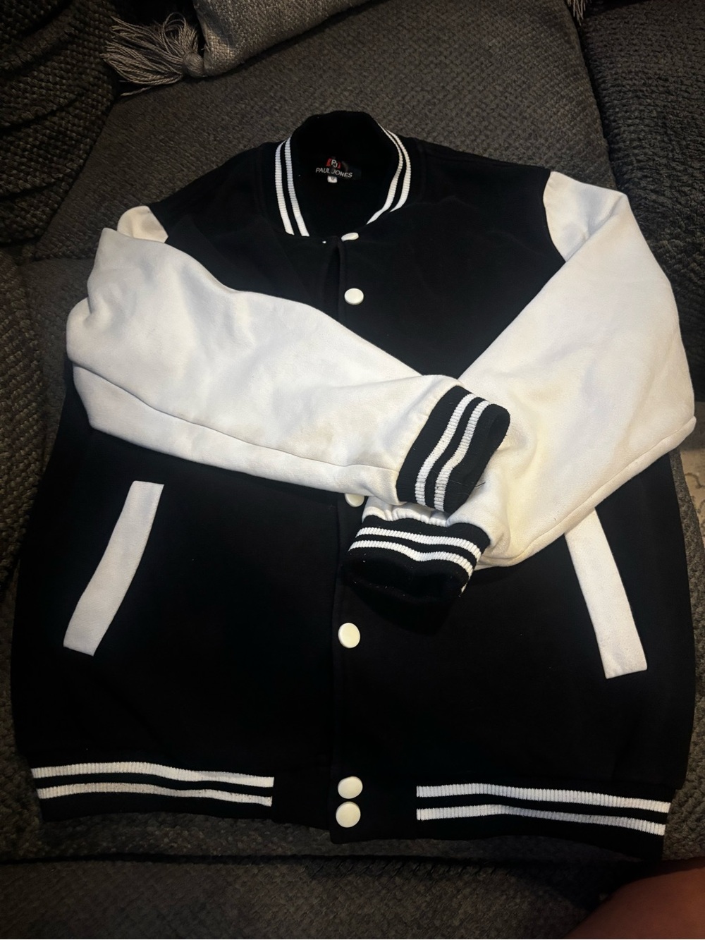 Paul Jones Black & White Varsity Jacket Classic Two-Tone Letterman Style size M